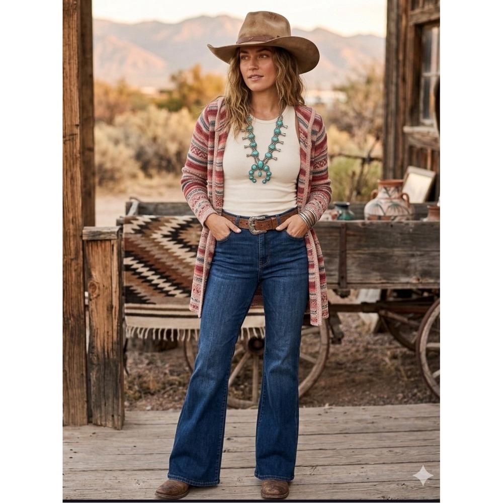 Western BoHo Vintage American Rag Cie Hooded 100% Cotton Open Cardigan